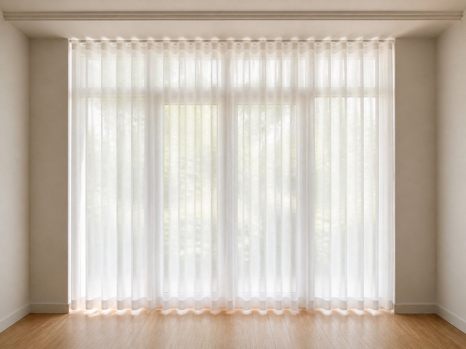 Sheer curtains over a large window